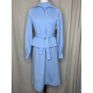 1960s Jonathan Logan Blue Jackie Kennedy Ribbed Modest Mod Jacket Dress Set M